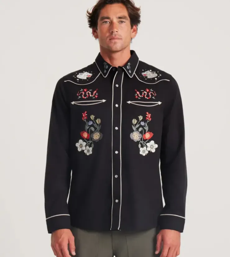 Roark The Lone Wolf Long Sleeve Button Up Shirt Black Hot