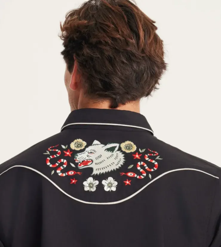 Roark The Lone Wolf Long Sleeve Button Up Shirt Black Hot
