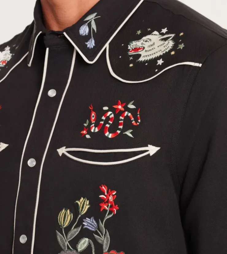 Roark The Lone Wolf Long Sleeve Button Up Shirt Black Hot