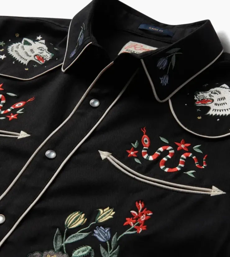 Roark The Lone Wolf Long Sleeve Button Up Shirt Black Hot